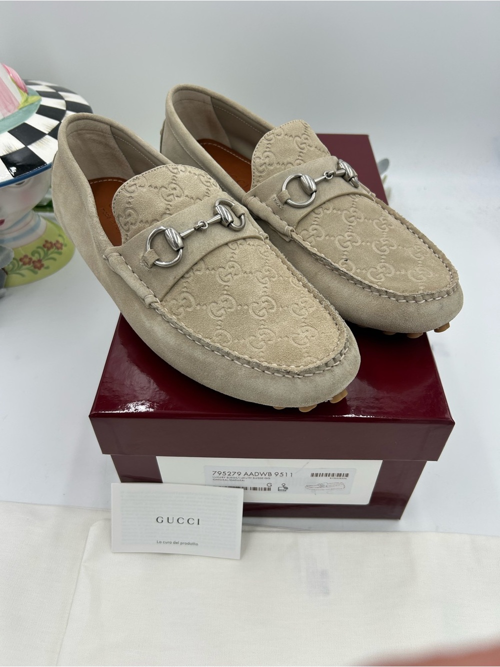 Men's Gucci suede oatmeal horse bit driver loafers size 9 fits 10US - Picture 1 of 12